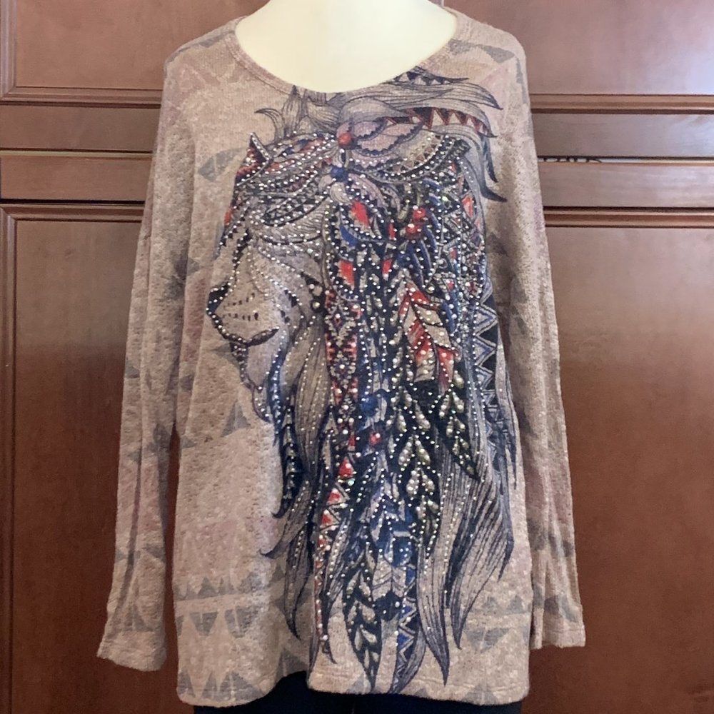 Vocal Studded Brown Lion Sweater